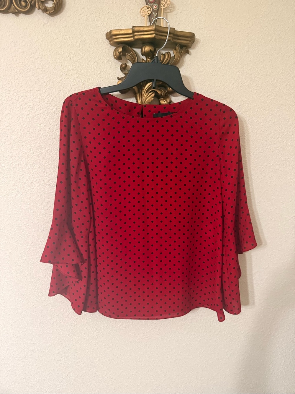 Red Polka Dot Ruffle-Sleeve Blouse
